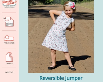 Reversible Jumper Dress PDF Sewing Pattern | Size 4-14 | Projector, A0, A4, 8.5x11 | INSTANT DOWNLOAD