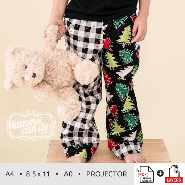 Holly Jolly Pajama PDF Sewing Pattern | Unisex Youth Sizes 3m - 14 | Projector, A0, A4, 8.5x11 | INSTANT DOWNLOAD