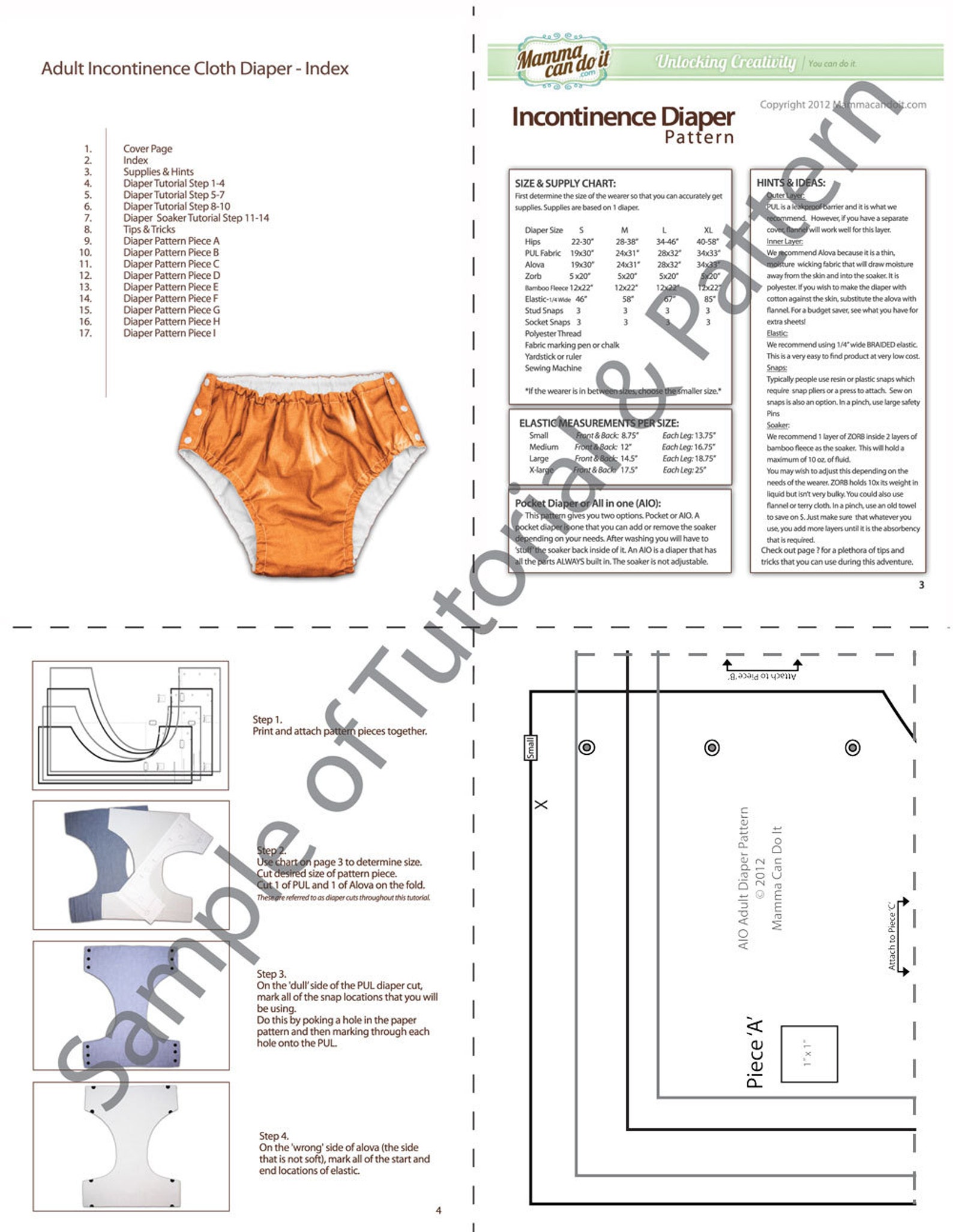 Diapering Pattern Reusable Adult Incontinence Cloth Diaper PDF Sewing Pattern | Sizes: S ...