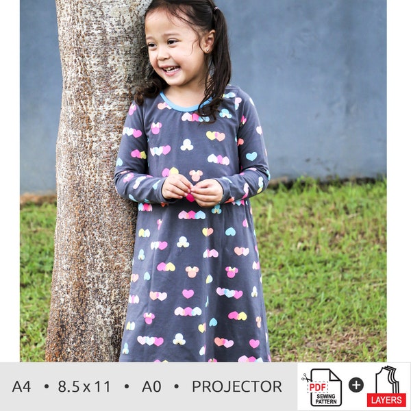 Girls Sweet Dreams Nightgown PDF Sewing Pattern | Sizes 2T-16 | Projector, A0, A4, 8.5x11  - INSTANT DOWNLOAD