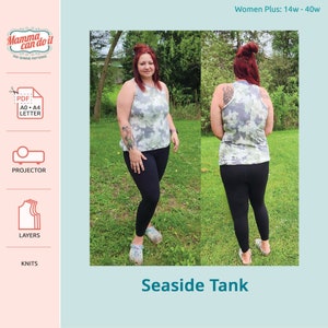 Seaside Tank Sewing Pattern | Women Plus Sizes 14w-40w | Projector, A0, A4, 8.5x11 PDF Sewing Pattern | INSTANT DOWNLOAD