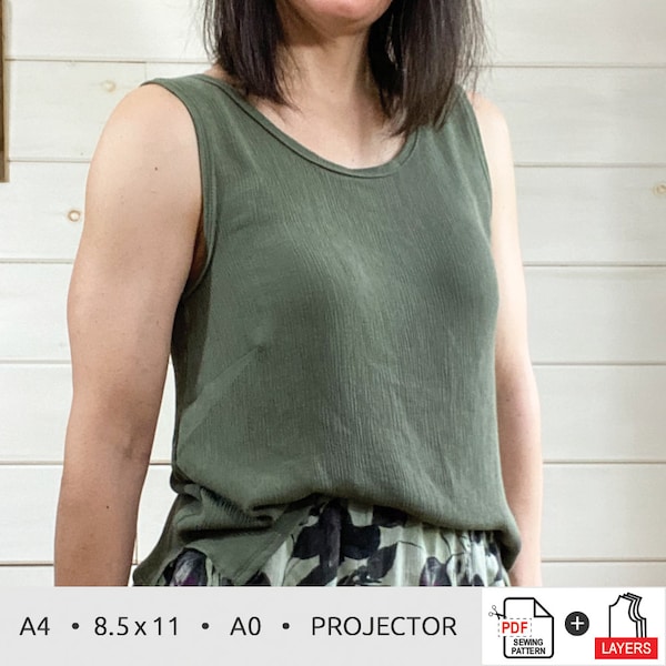 Classy Woven Tank Top Tank PDF Sewing Pattern | Women Sizes 00-20 | Projector, A0, A4, 8.5x11 | INSTANT DOWNLOAD