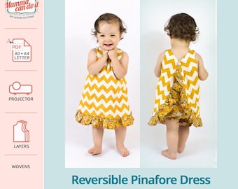 Reversible Pinafore Dress PDF Sewing Pattern | Size nb-36m | Projector, A0, A4, 8.5x11 | INSTANT DOWNLOAD