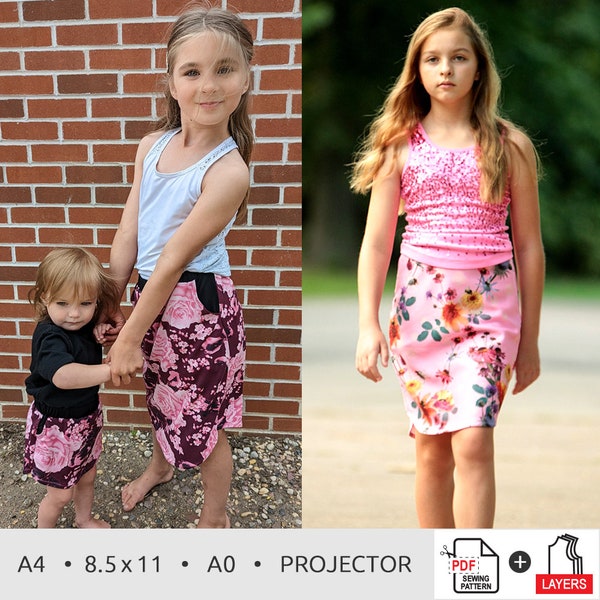 Everyday Skirt PDF Sewing Pattern for Girls Sizes 00-20 | Projector, A0, A4, 8.5x11 | INSTANT DOWNLOAD