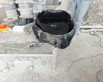 Fluted Sink, Handmade Natural Stone Bathroom Basin,  Faucet Vanity Sink, Modern Luxury Custom Size Washbasin