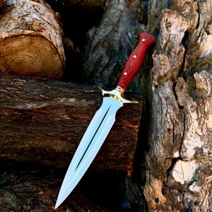 Handmade German Steel Knife with Padauk Handle – Personalized Outdoor Knife, Groomsman Gift, Camping Knife, Gift for Him, Compact Bowie