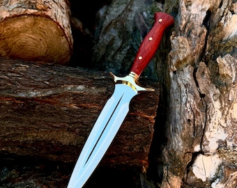 Handmade German Steel Knife with Padauk Handle – Personalized Outdoor Knife, Groomsman Gift, Camping Knife, Gift for Him, Compact Bowie