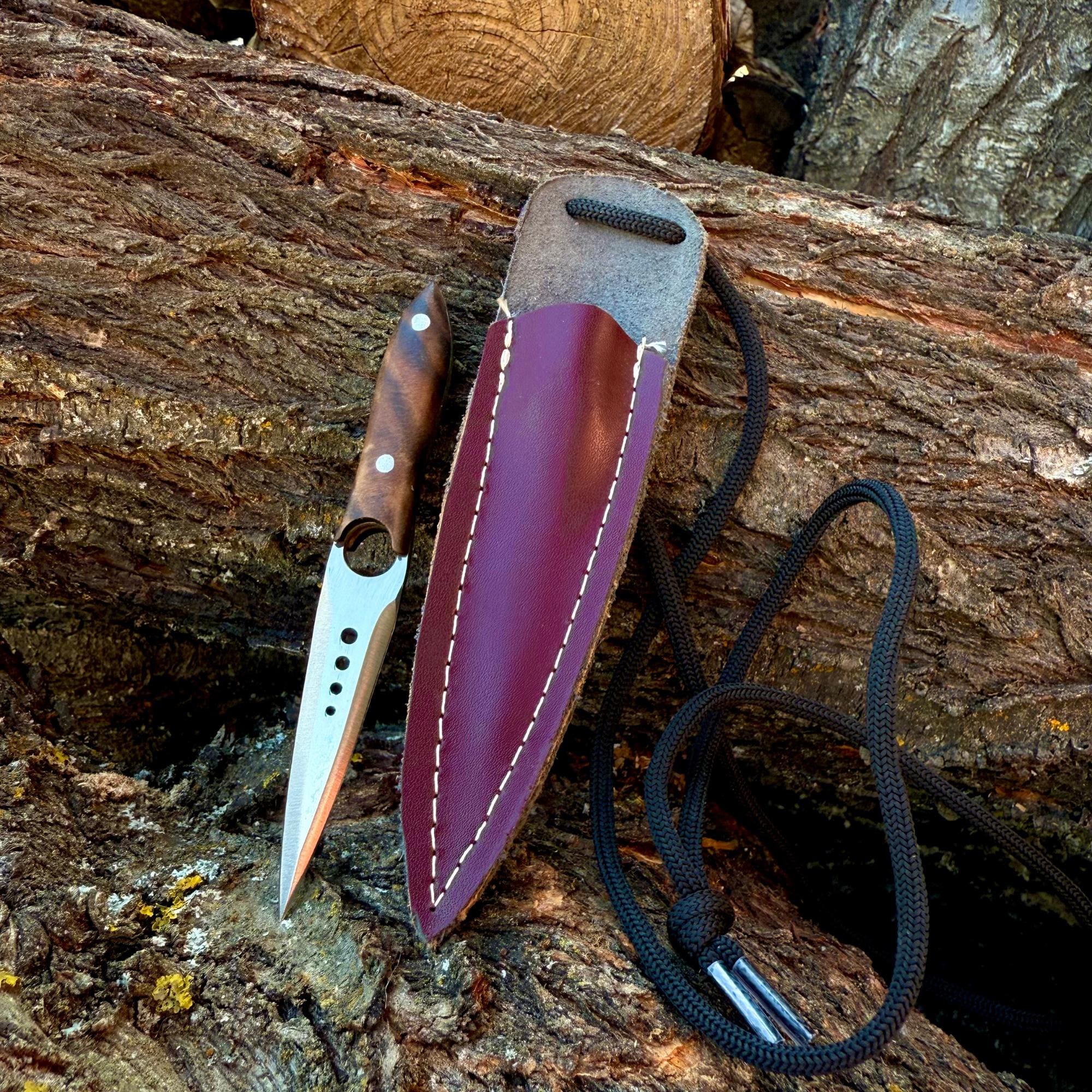 Handmade Neck Knife with Leather Sheath – Compact EDC Camping Knife | Personalized Survival Tool