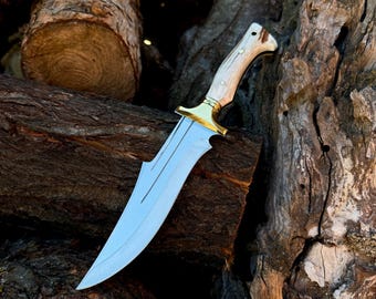 Handmade German Steel Hunting Knife with Deer Antler Handle – Groomsmen Gift, Bowie Knife, Camping Knife, Father’s Day Gift, Personalized