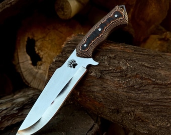 Handmade German Steel Bowie Knife – Tactical Outdoor Survival Knife with Micarta-Style Handle and Bear Paw Etching