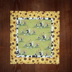 Cow Table Topper  - Hens - Sunflowers - 14.5" tall x 13.25" wide - Easy Care - OOAK