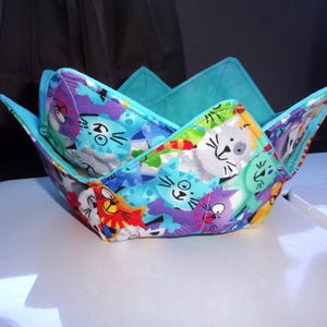 Set of 2 Bowl Cozies - Cats -  7" Diameter - Microwave Safe - Reversible - Easy Care - See Pics - LAST One