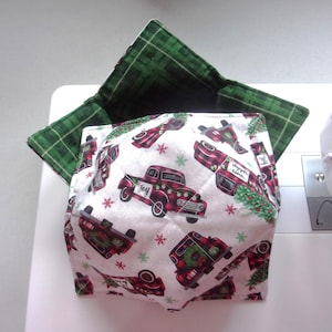 Set of 2 Bowl Cozies - Buffalo Plaid Truck - Trees - Microwave Safe - Reversible - 7" Diameter - CHOOSE Your Set