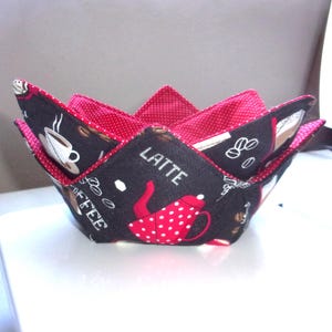Set of 2 Bowl Cozies - Coffee Themes -  7" Diameter - Microwave Safe - Reversible - Easy Care - CHOOSE Your Set