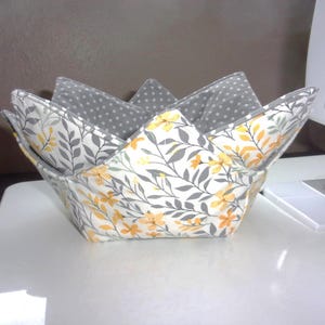 Set of 2 Bowl Cozies - Yellow - Gray - Vines - 7" Diameter - Microwave Safe - Reversible - Easy Care - CHOOSE Your Set
