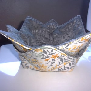 Set of 2 Bowl Cozies - Yellow - Gray - Vines - 7" Diameter - Microwave Safe - Reversible - Easy Care - See Pics - CHOOSE Your Set
