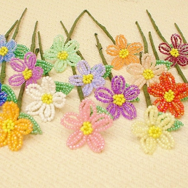 12 Handmade Mini Wildflowers ** French Glass Beaded Flowers**