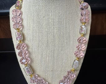 Vintage Pink Glass Beads w/Floral Bead Spacers