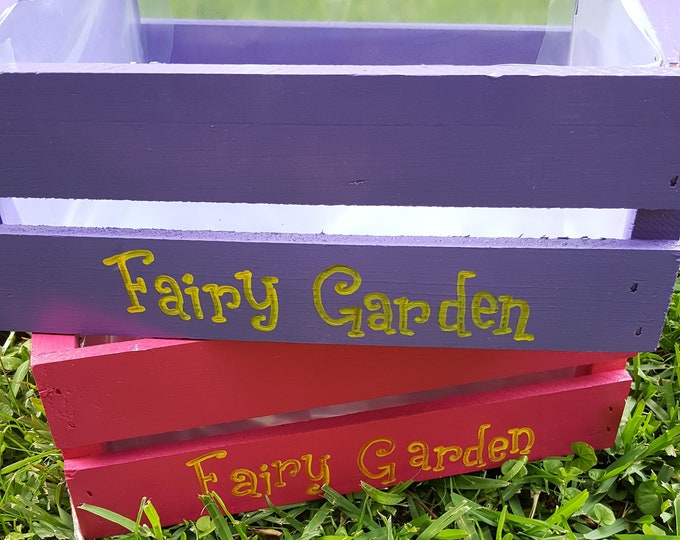 Lined Fairy Garden Wood Crate Planters 12L" x 10W" x 5"W.  Personalize it with your name!