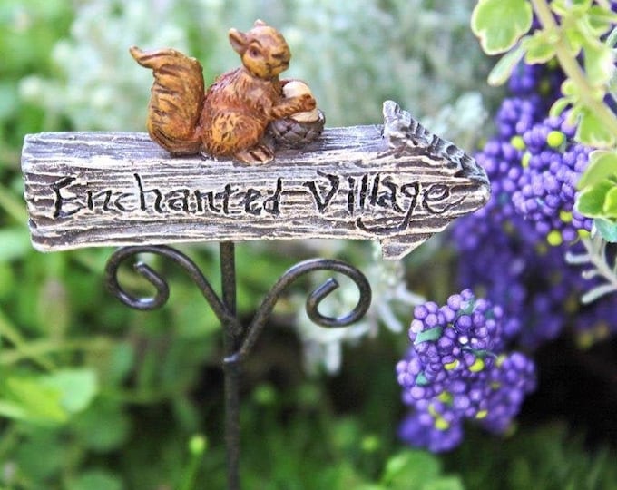 Into the Village Sign (7 1/8"H x 1 7/8”W x 1/3"D) (5" Metal Pick) for the Fairy Garden