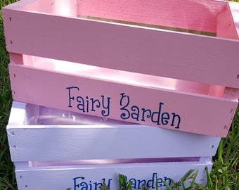 Lined Fairy Garden Wood Crate Planters 12L" x 10W" x 5"W.  Personalize it with your name!