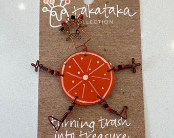 Recycled Tin (Kenya) Dancing Girl Round Orange Pin (3")