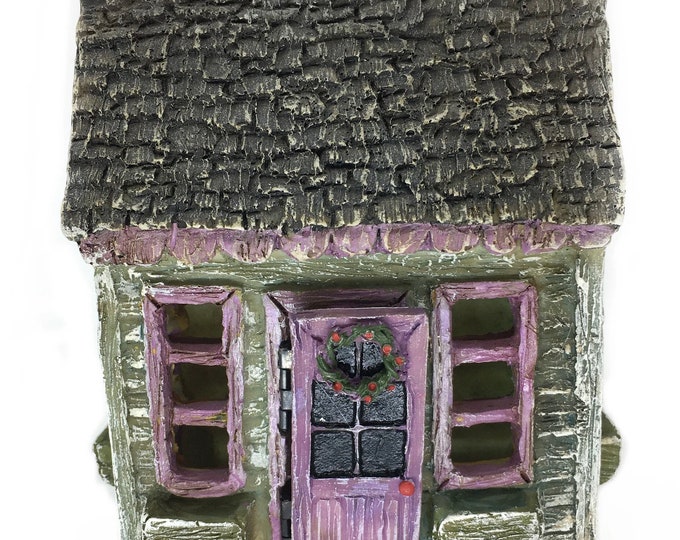 Fairy Pine River Cottage w/Purple Hinged Door (6”H x 5”W x 3”D)