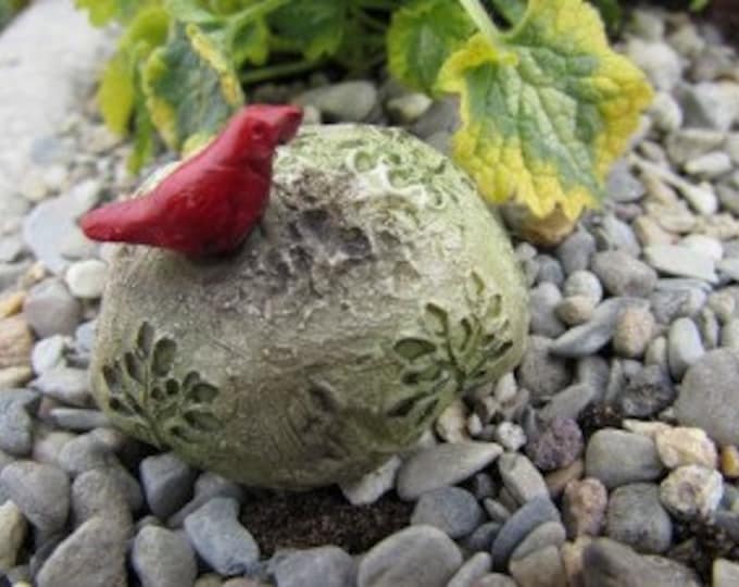 Fossil Rock with Red Bird for the Fairy Garden