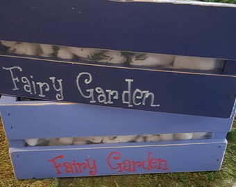 Lined Fairy Garden Wood Crate Planters 12L" x 10W" x 5"W.  Personalize it with your name!