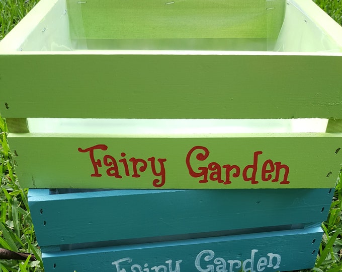 Lined Fairy Garden Wood Crate Planters 12L" x 10W" x 5"W.  Personalize it with your name!