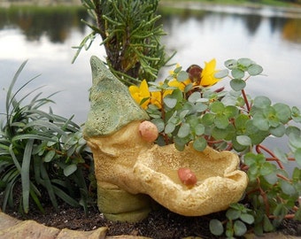 Gnome Bird Bath with Red Bird (2.75" tall) for the Fairy Garden