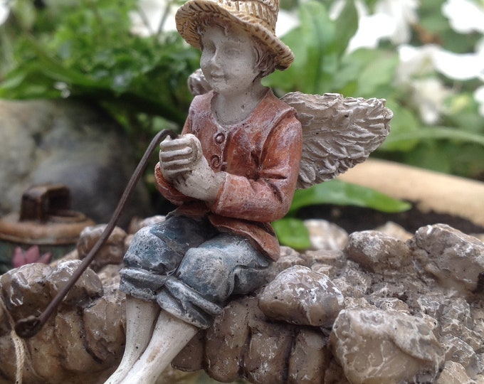 Fairy Maddox Holding His Fishing Pole (3.25") with Metal Pick for the Fairy Garden