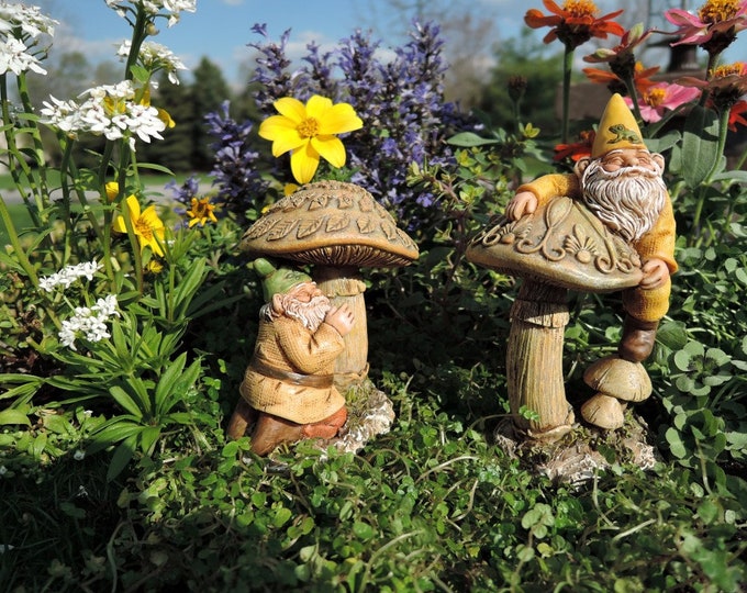 Gnomes Eddie and Freddie  (Choose 1) Eddie on Top of the Mushroom (4.5″ Tall) and Freddie under the Mushroom (3.25″ Tall)