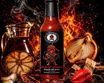 May include: A glass bottle of Danger Berry Core Sauce Choke N' Chipotle hot sauce with a black cap and a label featuring a cartoon chili character, a skull and crossbones logo, and the text 5 FL OZ (148ml) and REFRIGERATE AFTER OPENING.