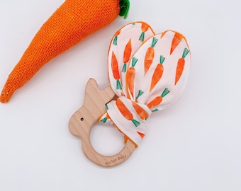 Juguete arrugado "Conejitos adoran las zanahorias", canasta de Pascua para bebé, regalo para bebé, canasta de Pascua, baby shower, regalo de bautismo, juguete Montessori, regalo de hospital