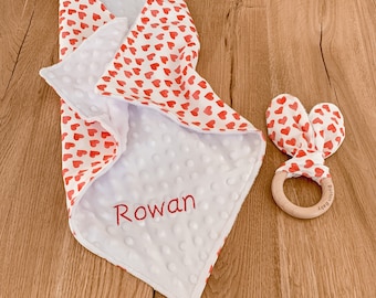 Personalized Red Hearts Lovey and Crinkle Toy, Baby Valentine Gift, Hearts, Baby Gifts, Baby Toy, Valentine’s Day