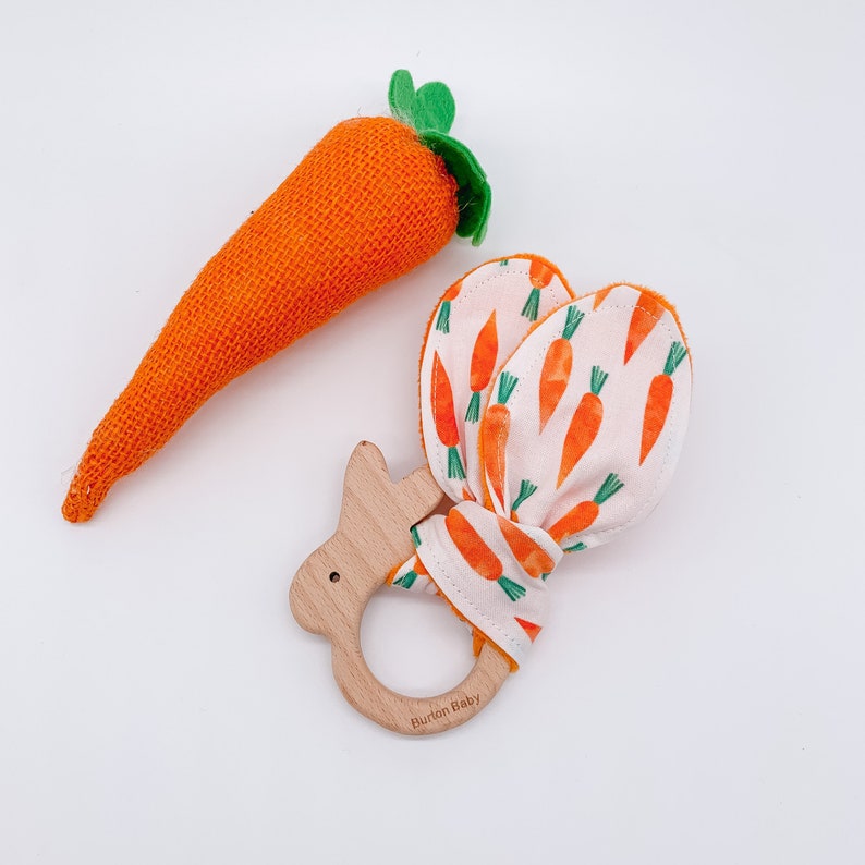 Bunny and Carrots Teething Ring Baby Easter Basket Baby image 1