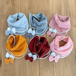 Baby Bib Gift, Stocking Stuffer, Personalized Baby Bib, Infinity Bib w/ Two Matching Bow Headbands, Toddler Gift, Baby Girl Gift