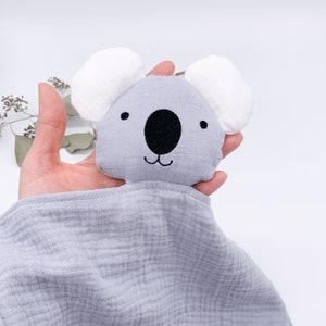 Personalized Koala Lovey, Baby Gift, Baby Gifts, Organic Lovey, Bunny Lovey, Toddler Gift, Animal Lovey, Baby Lovey, Baby Hospital Gift Gray - No Name