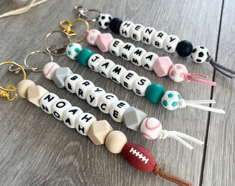 Personalized Sports Keychain, Diaper Bag Keychain, Baby Gift, Kids Sports Bag Tag, Daycare Bag Chain, Backpack Name Tag