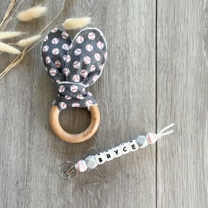 Baseball Crinkle Toy and Bag Chain Gift Set, Baby Easter Gift, Personalized, Diaper Bag Keychain, Baby Gift, Baseball Baby