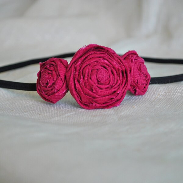 Raspberry Pink Rosette Flower Headband