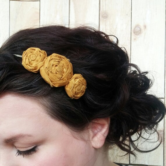 Items similar to Mustard Yellow Rosette Flower Headband Yellow