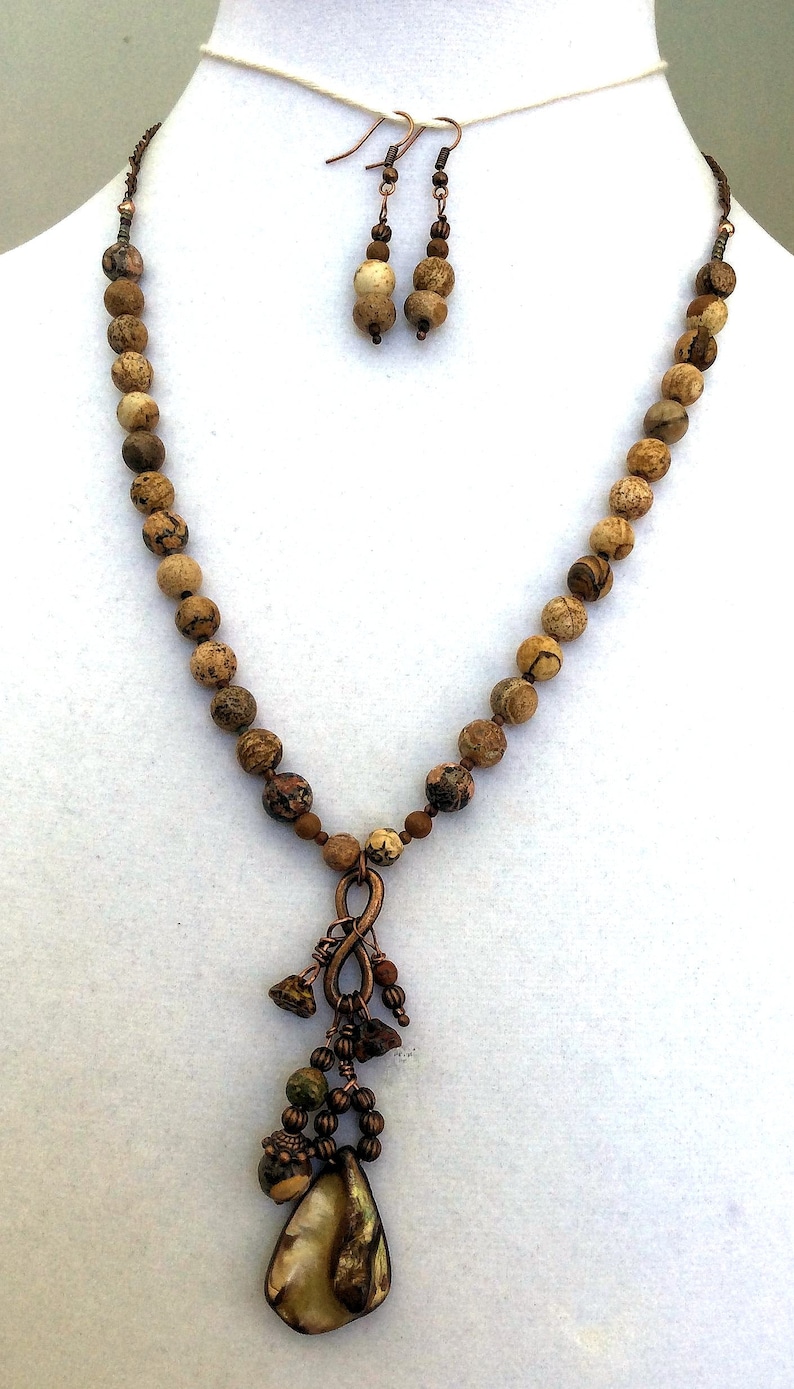 Sandstone Jasper Necklace with Focal Beaded Drop Set