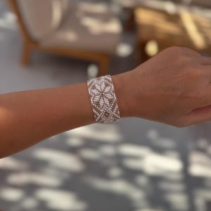 Wide Loom Woven Lace Bracelet – Adjustable Beaded Cuff – Boho Chic Handmade Jewelry