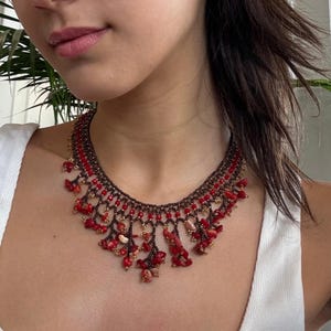 Red Coral Necklace – Natural Stone & Crystal – Handmade Beaded Statement Jewelry – Gift for Her – Boho Style