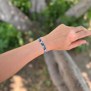 Miyuki Beaded Bracelet – Blue White Loom Woven – Adjustable Summer Jewelry – Handmade Gift for Her