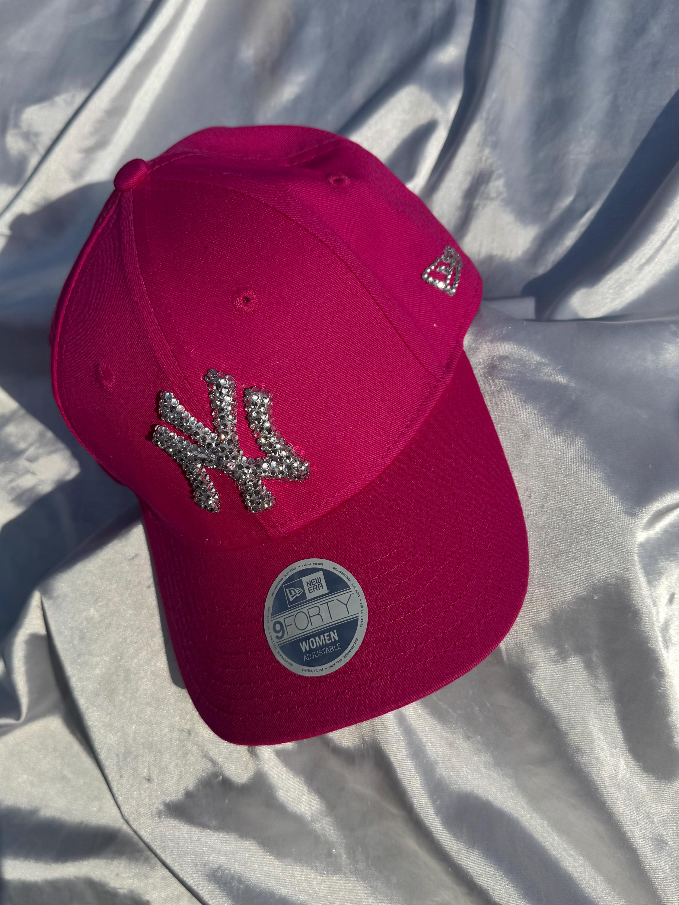 Crystal New York Yankees Baseball Cap | Pink MLB Hat with Swarovski Rhinestones | Custom Bling NY Sports Cap