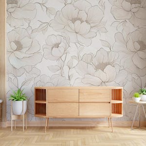 Neutral Peony Floral Wallpaper | Boho Beige Peony Wallpaper | Large Peony Wallpaper | Removable Wallpaper | Peel and Stick Wallpaper