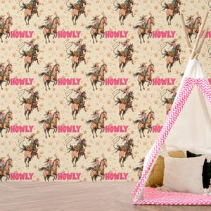 Carta da parati Howly Cowboy / Carta da parati Western Pink / Carta da parati Vintage Inspired Western Cowboy / Carta da parati rimovibile / Carta da parati Peel and Stick